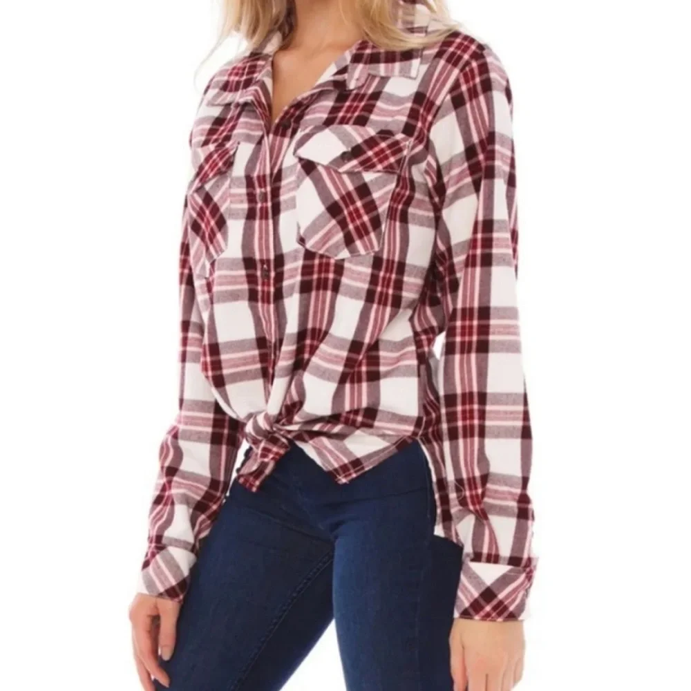 NWT Sanctuary Boyfriend For Life Renegade Plaid Button Down Long Sleeve Top - Picture 3 of 3